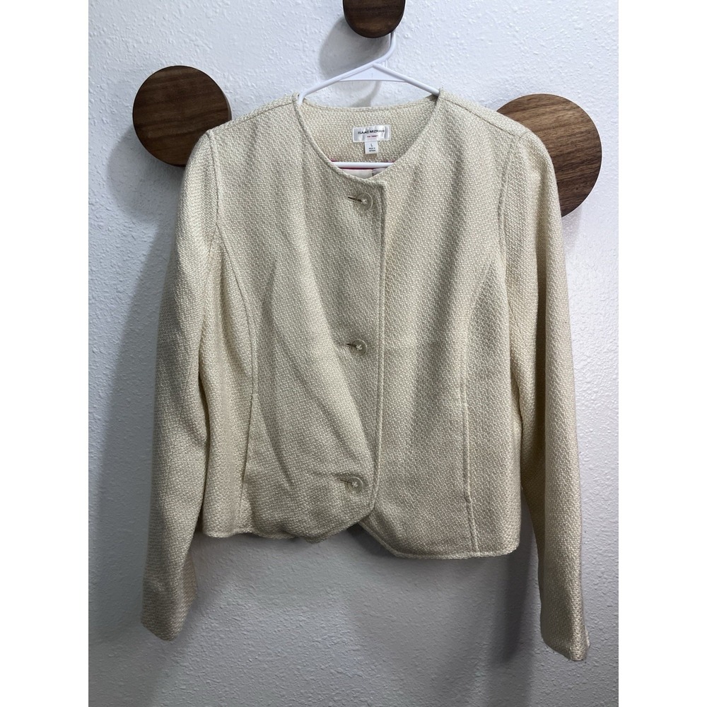 Isaac Mizrahi For Target Ivory Wool Blend Blazer Size L Office Girl Minimalist‎